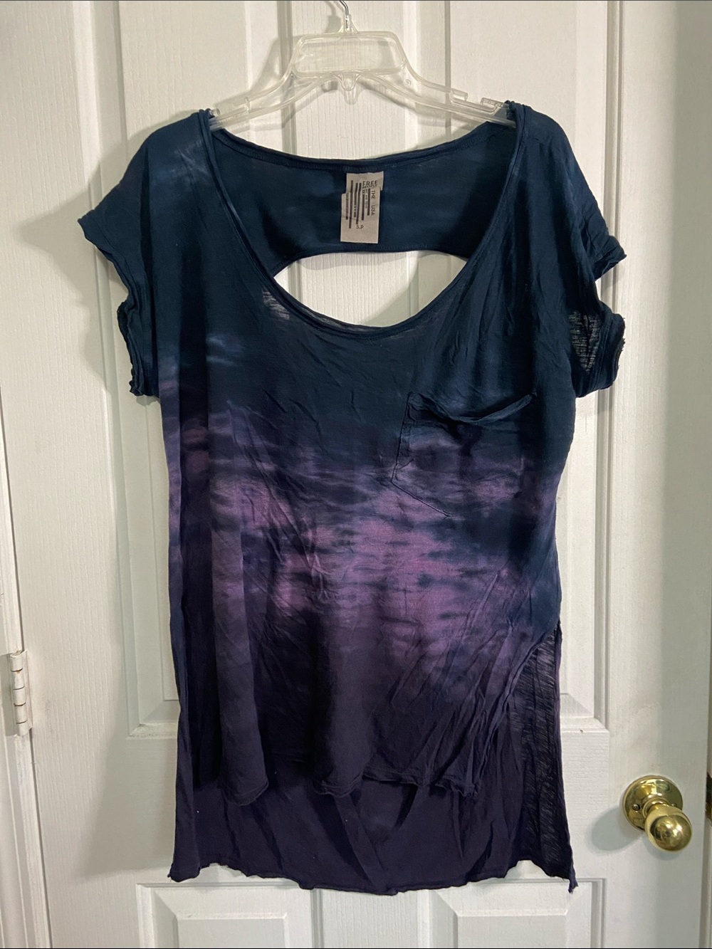 Free People Navy to Purple Ombre Short Sleeve Scoop Neck Tee